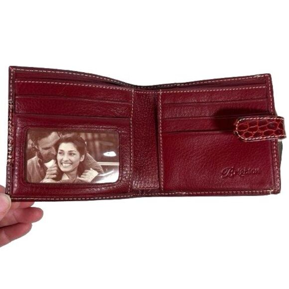 New Brighton Moc Croc Leather Wallet Bifold Large Silver Heart Clutch Kisslock - Picture 9 of 16